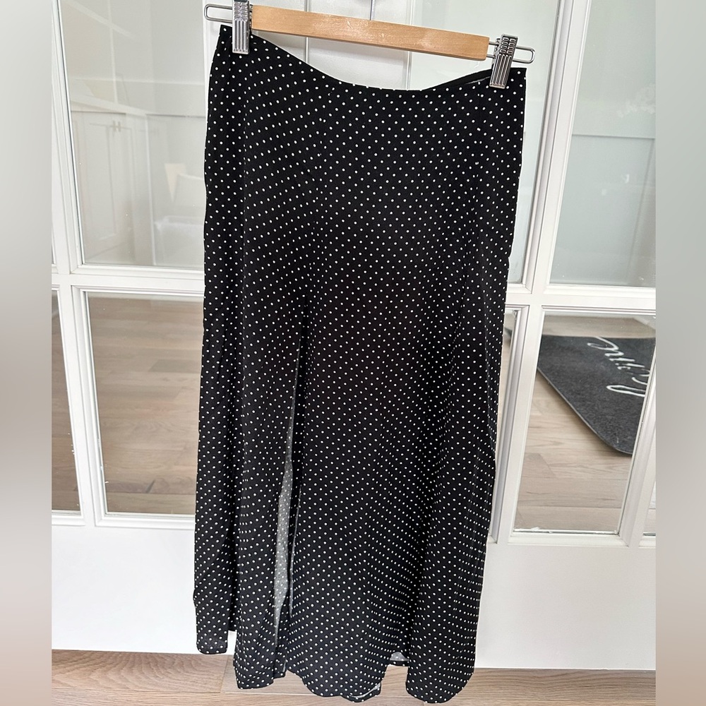 Reformation Black Polka Dot Midi Skirt